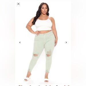 Fashion Nova Feel My Vibe Ripped Skinny Jeans - Sage in Size 20
